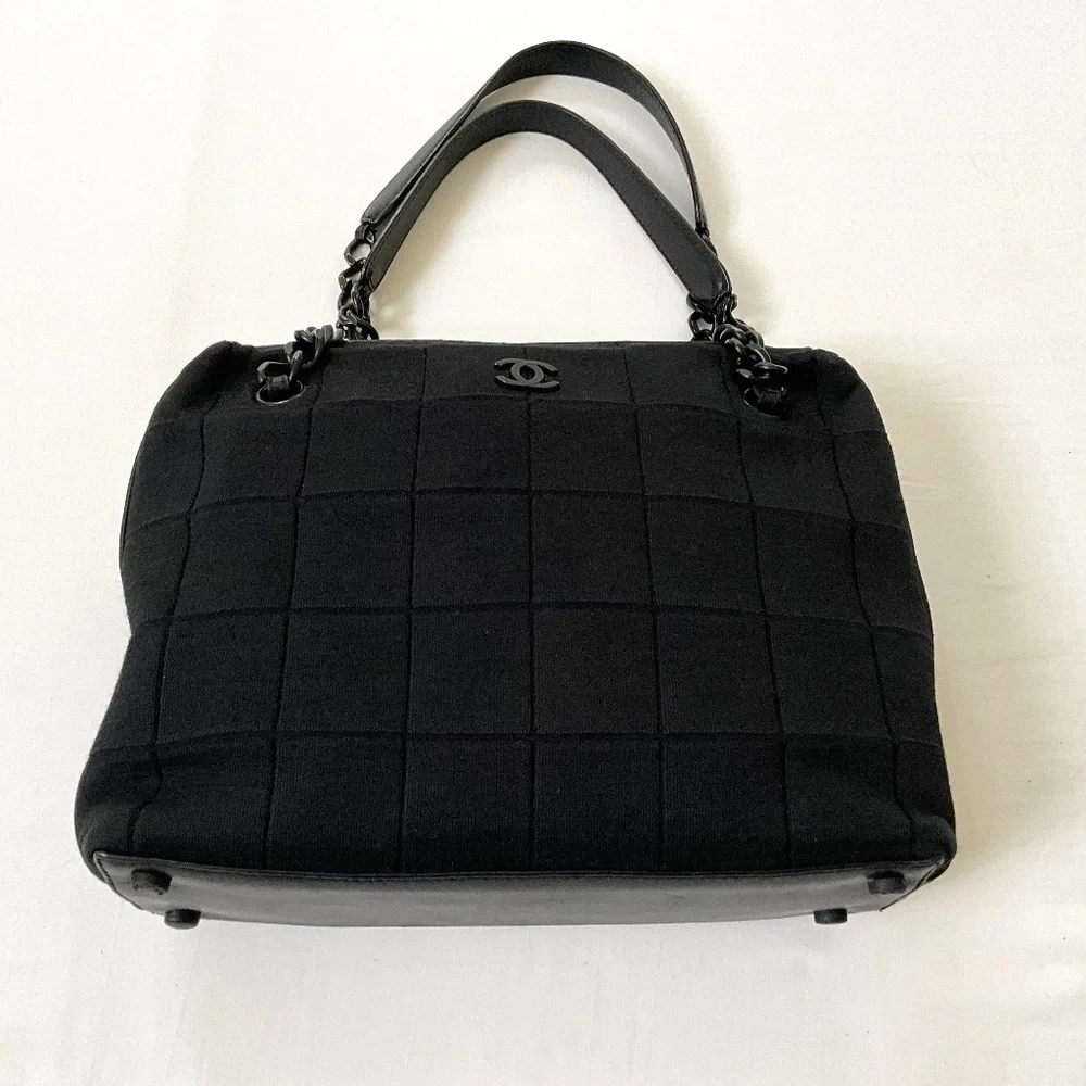 CHANEL Vintage Jersey Square Quilt Shoulder Tote Black - Picture 1 of 15